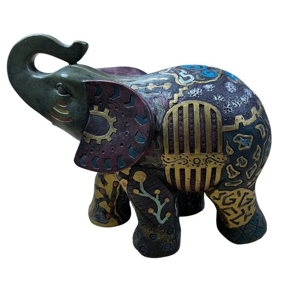 Elephant Animal Figurine Paisley Floral Trunk 8" Decor Excellent Condition - Picture 3 of 7